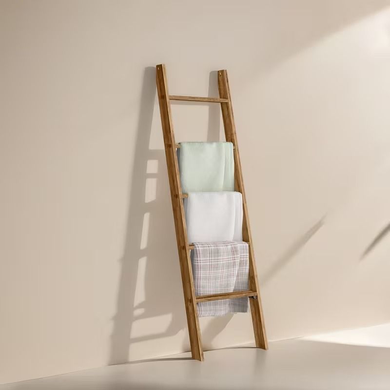 5 Tier Farmhouse Blanket Ladder Rack, Freestanding Wooden Towel and Blanket Holder, Rustic Decorative Ladder Shelf for Living Room, Bedroom, Bathroom and Home Organization