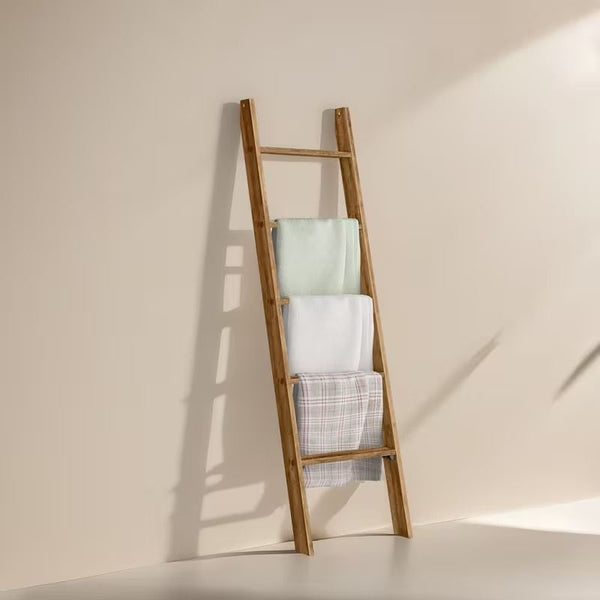 5 Tier Farmhouse Blanket Ladder Rack, Freestanding Wooden Towel and Blanket Holder, Rustic Decorative Ladder Shelf for Living Room, Bedroom, Bathroom and Home Organization